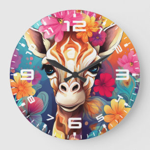 Blumengiraffe Portrait-9320 Große Wanduhr