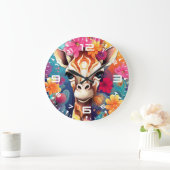 Blumengiraffe Portrait-9320 Große Wanduhr (Zuhause)