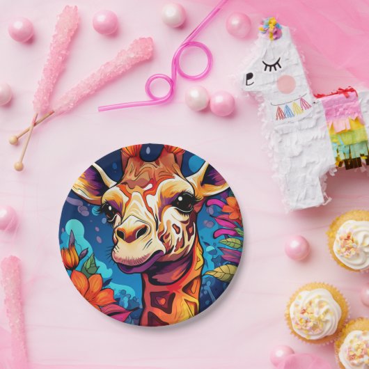 Blumengiraffe Portrait-9320 Pappteller (Party)