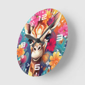Blumengiraffe Portrait-9320 Runde Wanduhr (Winkel)