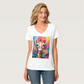 Blumengiraffe Portrait-9320 T-Shirt (Vorderseite Vollansicht)