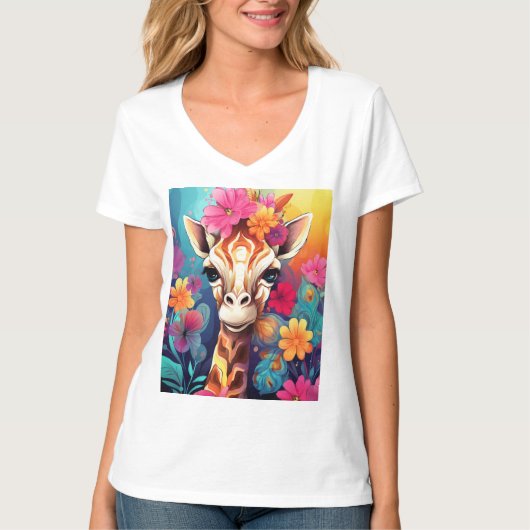 Blumengiraffe Portrait-9320 T-Shirt (Vorderseite)