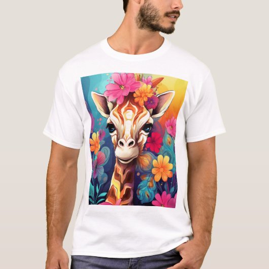 Blumengiraffe Portrait-9320 T-Shirt (Vorderseite)