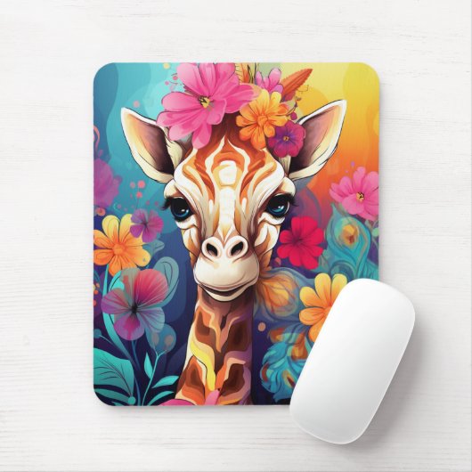 Blumengiraffe Portrait-9321 Mousepad (Mit Mouse)