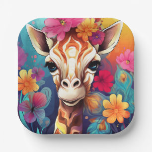 Blumengiraffe Portrait-9321 Pappteller