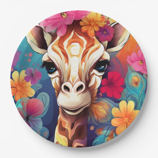 Blumengiraffe Portrait-9321 Pappteller (Vorderseite)