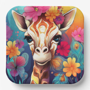 Blumengiraffe Portrait-9321 Pappteller