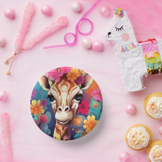 Blumengiraffe Portrait-9321 Pappteller (Party)