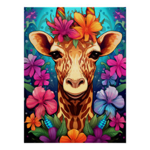 Blumengiraffe Portrait-9321 Poster