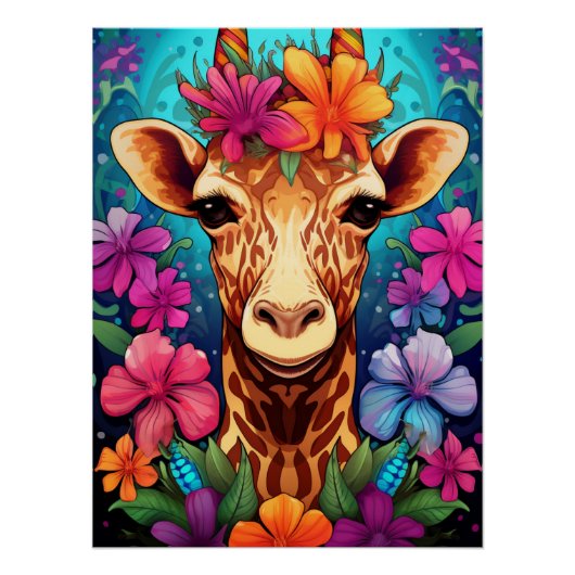 Blumengiraffe Portrait-9321 Poster (Vorderseite)
