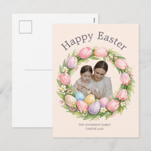 Blumengirlande & Familienfoto Personalisiertes Ost Feiertagspostkarte