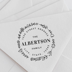 Blumengirlande Familienname Rücksendeadresse Permastempel