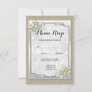 Blumengirlande gerahmt, Gold- und Silber-Hochzeits RSVP Karte