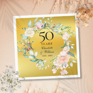 Blumengirlande Goldfolie 50. Hochzeitstag Serviette