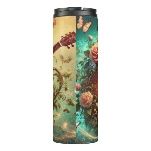 Blumengitarre mit Butterfusen Fantasy Thermosbecher (Rückseite)