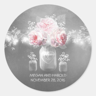 Blumenglas Grau Pink Hochzeit Runder Aufkleber