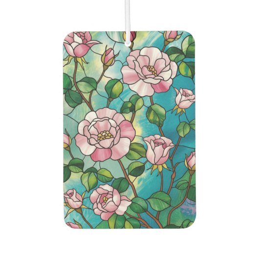 Blumenglasmalerei-Effekt Rosa Blumen Botanisch Autolufterfrischer (Vorderseite)
