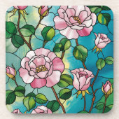 Blumenglasmalerei-Effekt Rosa Blumen Botanisch Getränkeuntersetzer (Vorderseite)