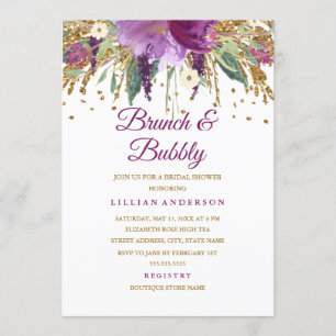 Blumenglitter Amethyst Brunch und Sprudelnd Einladung