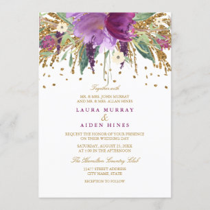 Blumenglitter funkelnde Amethyst-Hochzeitseinladun Einladung