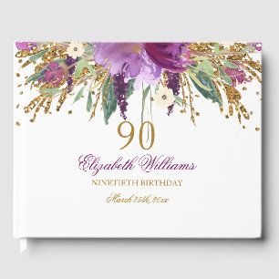Blumenglitter funkelnder Amethyst 90. Geburtstag Gästebuch