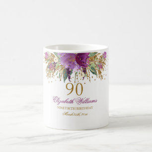 Blumenglitter funkelnder Amethyst 90. Geburtstag Kaffeetasse