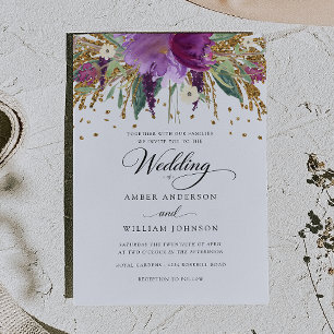 Blumenglitter funkelnder Amethyst Hochzeit  Einladung