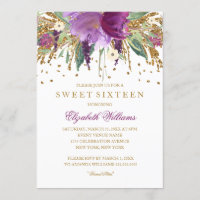 Blumenglitter funkelnder Amethyst Sweet 16 Einladu