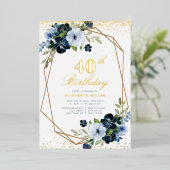 Blumengold 40. Geburtstag Party Gold Folieneinladung (Stehend vorne)