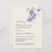 Blumengold 50. Hochzeitstag Lila Einladung (Vorne/Hinten)