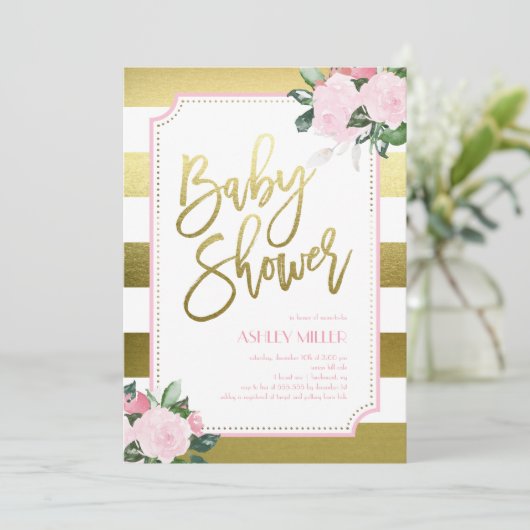 Blumengold Imitate Fossil | Babyparty Einladung (Stehend Vorderseite)