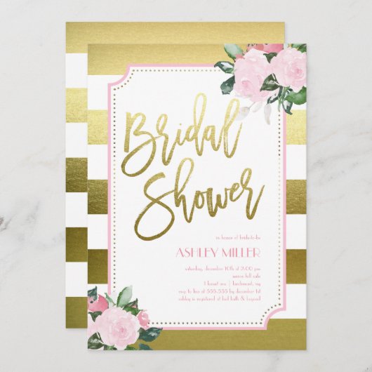 Blumengold Imitate Fossil | Brautparty Einladung (Vorne/Hinten)