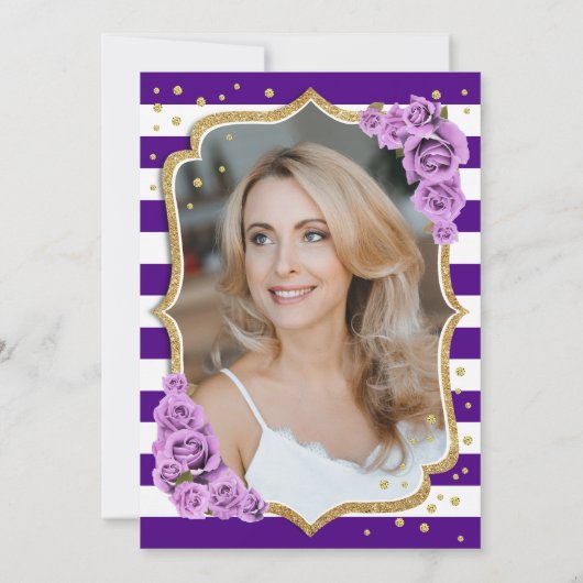 Blumengold Lila Foto 50. Geburtstag Einladung (Rückseite)