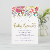 Blumengold| Moderne Wasserfarben-Babysprinke Einladung (Stehend Vorderseite)