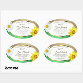 Blumengold und grüne Glitzer - weiße Produktkennze Ovaler Aufkleber (Blatt)