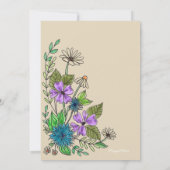 Blumengoldblau Lila Watercolor Babydusche Einladung (Rückseite)