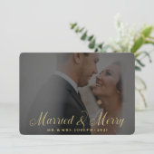 Blumengoldblüten Verheiratet und frohe Weihnachtsg Feiertagskarte (Stehend Vorderseite)