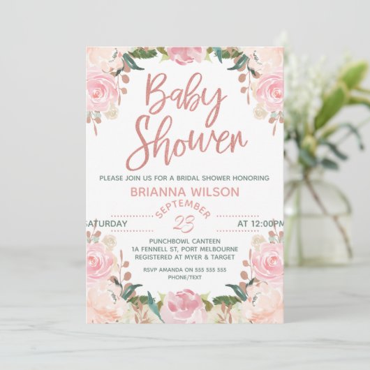 Blumengolddusche Rose Einladung (Stehend Vorderseite)