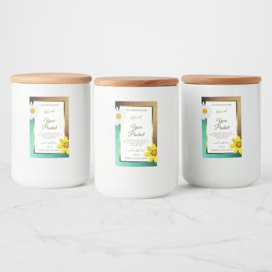 Blumengoldfarben und Aquamarine Glitzer-Etiketten Lebensmitteletikett (Flaschen)