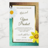 Blumengoldfarben und Aquamarine Glitzer-Etiketten Lebensmitteletikett (Einzelnes Label)