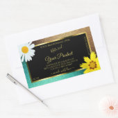 Blumengoldfarben und Aquamarine Schwarze Glitzer Rechteckiger Aufkleber (Umschlag)