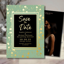 Blumengoldfolie Save the Date Foto Sage Green