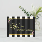Blumengoldfolie WIRD DU MEIN BLUMENMÄDCHEN SEIN? Einladung (Stehend Vorderseite)