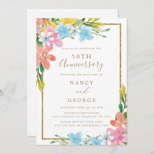 Blumengoldgrenze 50. Hochzeitstag Einladung (Vorne/Hinten)