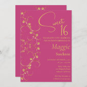 Blumengoldgrenze Sweet 16 Einladung (Vorne/Hinten)