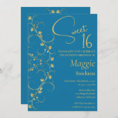Blumengoldgrenze Sweet 16 Einladung (Vorne/Hinten)