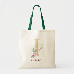 Blumengoldgrün Lila Personalisierte Monogramm Tragetasche