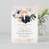 Blumengoldkreuz Rosa Taufe Folieneinladung (Stehend vorne)