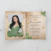Blumengoldmagen Grünes Quinceañera Foto geklappt Einladung (Innenseite)