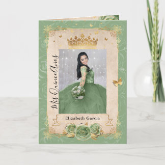 Blumengoldmagen Grünes Quinceañera Foto geklappt Einladung